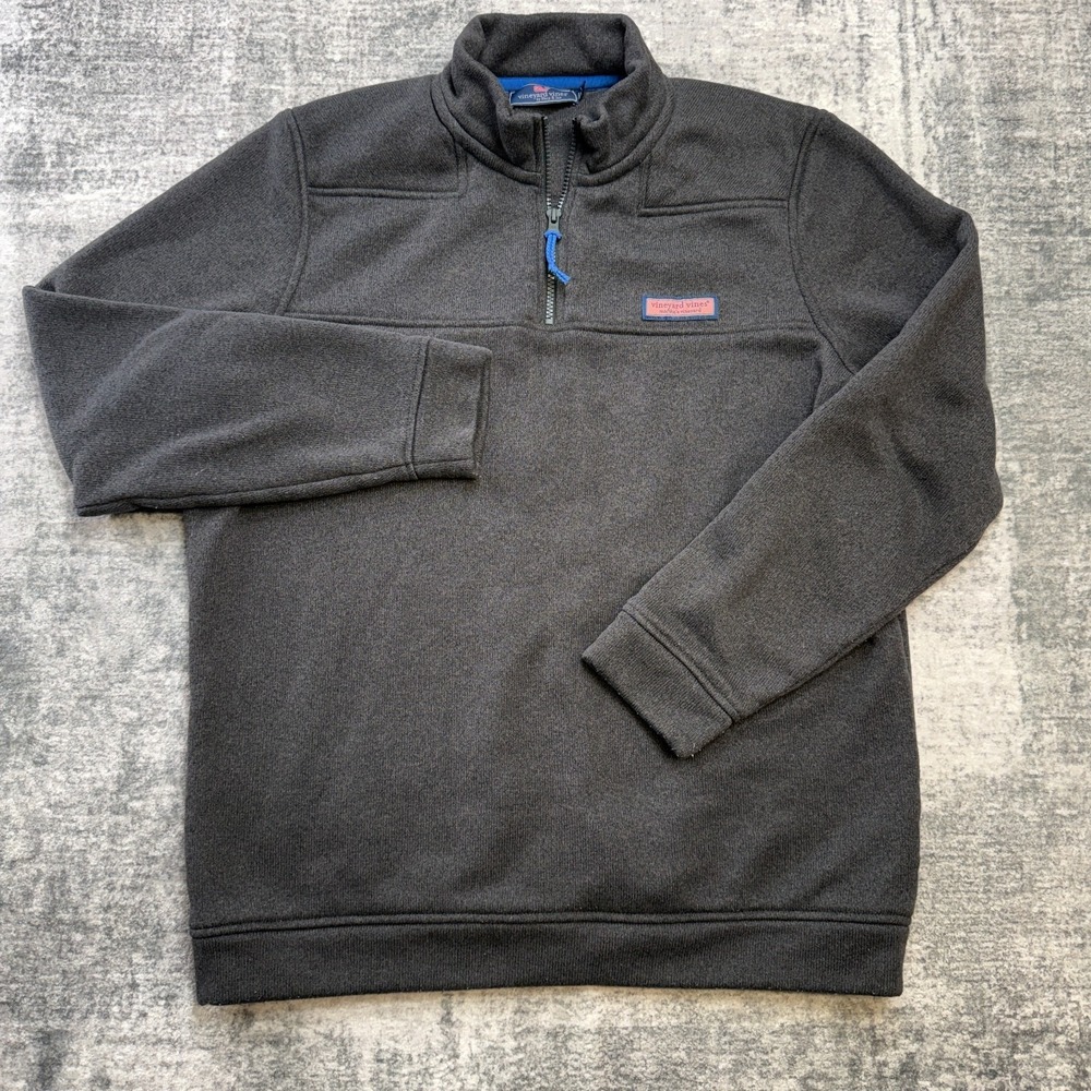 Vineyard Vines Shep Shirt Men Large Charcoal Gray Classic Sweater Fleece 1/4 Zip